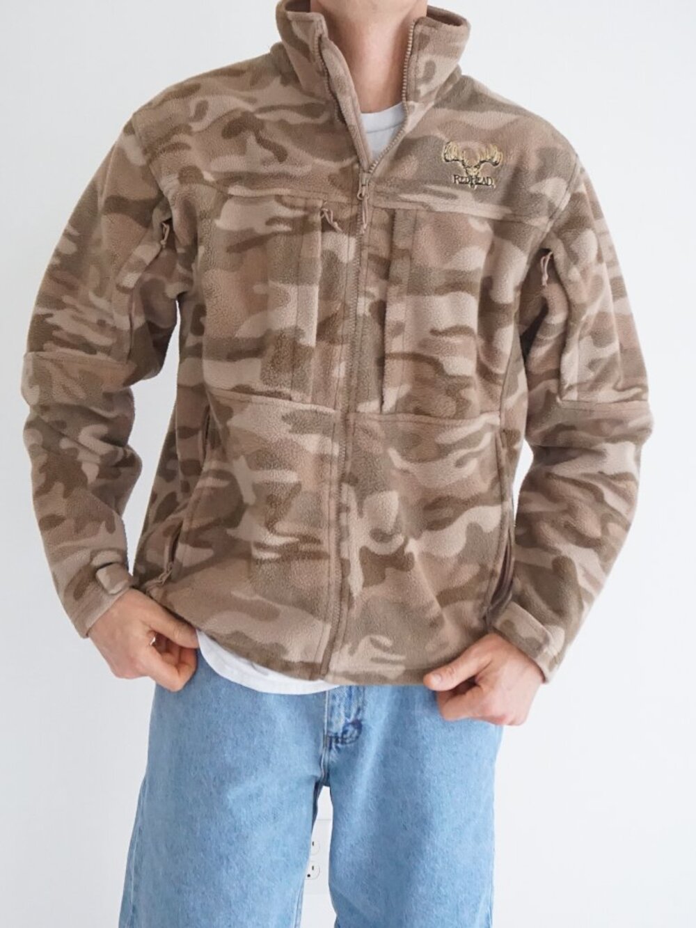 edHead Beige Brown Camo Hunting Outdoor Full Zip Fleece Jacket Tactical M